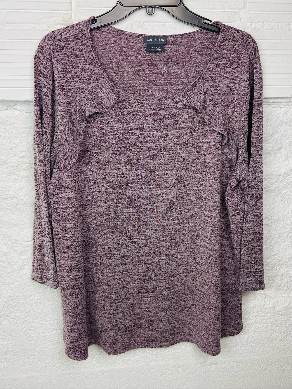 Van Heusen Women's Mauve Knit Ruffle-Shoulder long sleeve Top size XL
